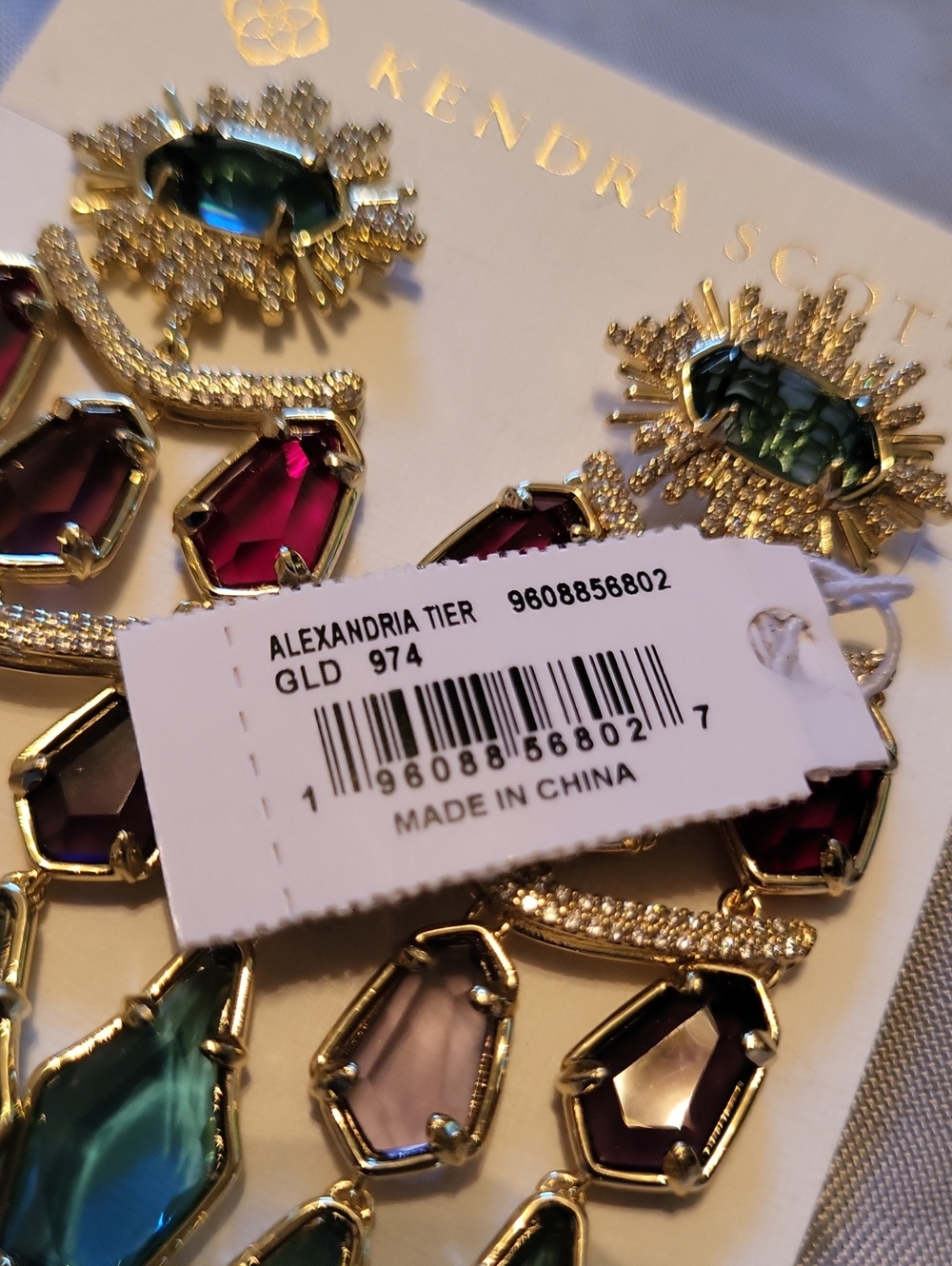 Kendra Scott Alexandria Ter Gld 974 Teal, Red, Purple & Pink Chandelier Earrings - Picture 3 of 3